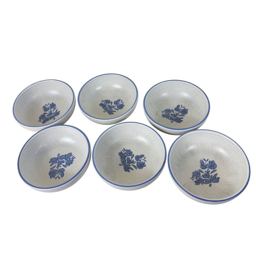 Pfaltzgraff Yorktowne Blue Floral Stoneware Fruit Dessert Cereal Bowls Set 6 USA